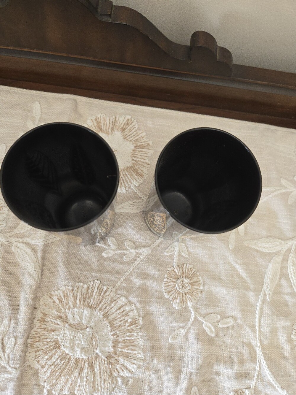 Mid Century Set Of 2 Highball Glasses Black And Gold - Picture 3 of 5